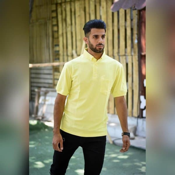پولوشرت سه دکمه یقه لاسکنه لیمویی پک 12 عددی - تصویر 1