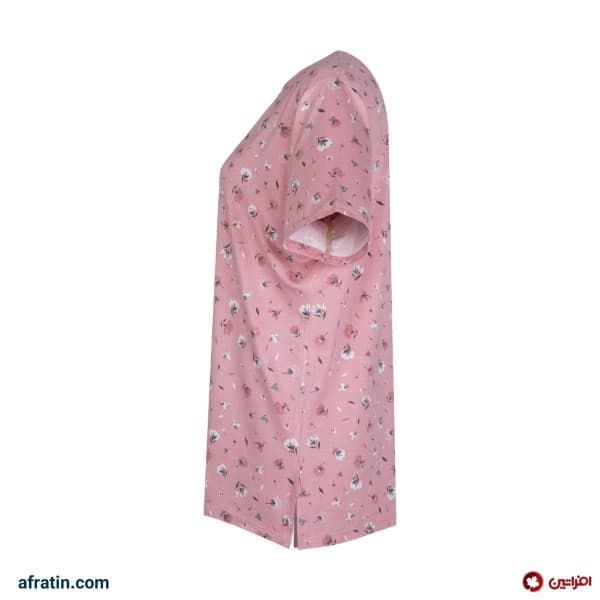 تی شرت آستین کوتاه زنانه مدل گل کد 2609 رنگ صورتی - تصویر 4