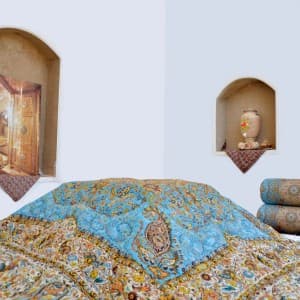 لحاف کرسی خاتون فیروزه ای(پشمی و دست دوز)