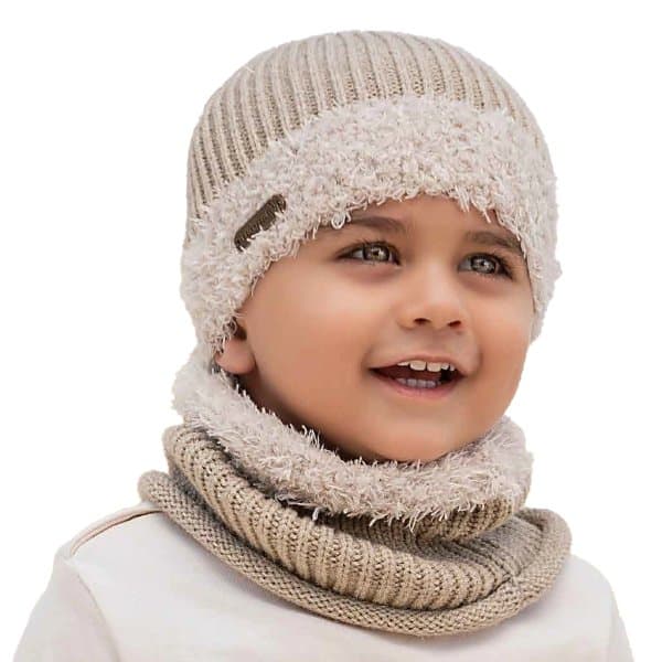 ست کلاه و شال بافت لبه خز منگوله دار بچگانه اندلس - تصویر 1
