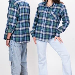 پیراهن پشمی چهارخانه سبز - آبی