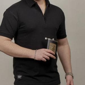 تیشرت یقه دار نیم زیپ مشکی تک