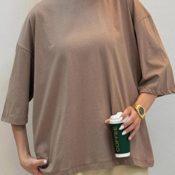 تی شرت باکسی قواره لش ساده نخ پنبه - تصویر 1