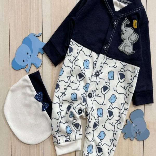 سرهمی و کلاه طرح فیل سورمه ای