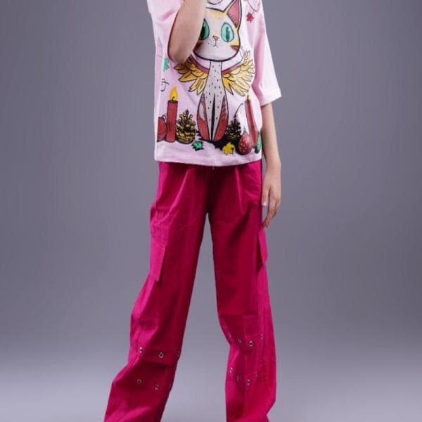 تیشرت و شلوار بگ‌ کارگو گربه - تصویر 1