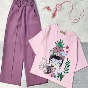 تیشرت وشلوار دخترانه باگردنبند ست