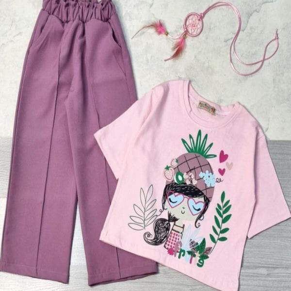 تیشرت وشلوار دخترانه باگردنبند ست