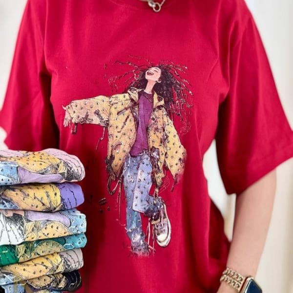 تیشرت پنبه نگین و مروارید - تصویر 1