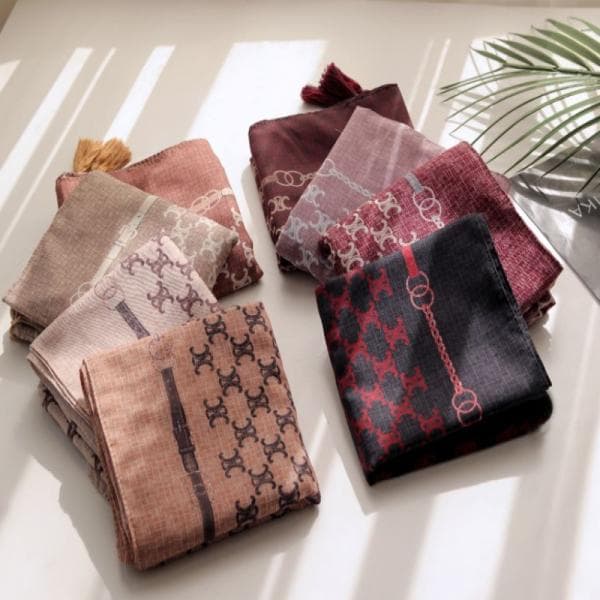 روسری نخی دور دوخت منگوله دار طرح تابان - تصویر 3