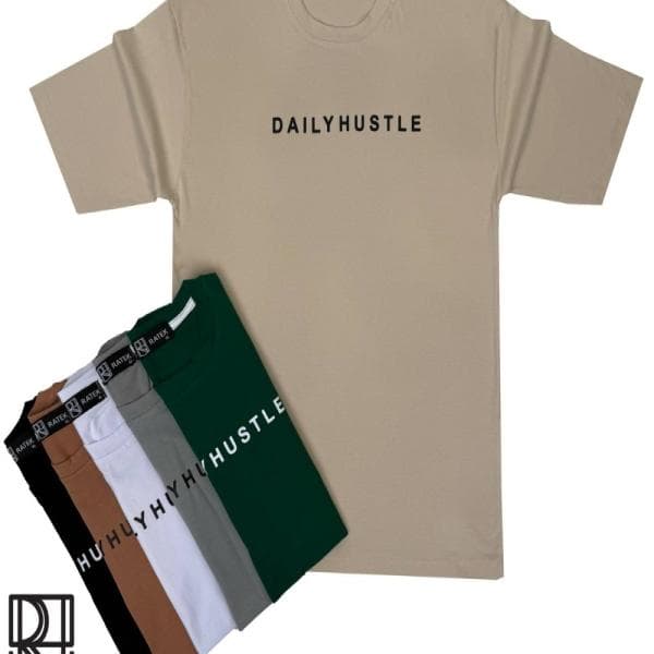 تیشرت باکسی استین سه ربع طرح DAILY HUSTLE - تصویر 1