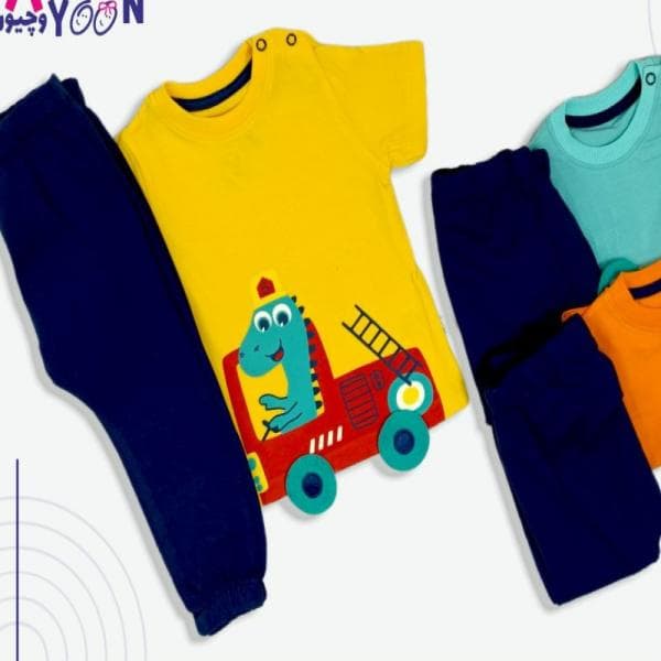 ست پسرانه تیشرت و شلوار طرح ماشین آتشنشانی - تصویر 1