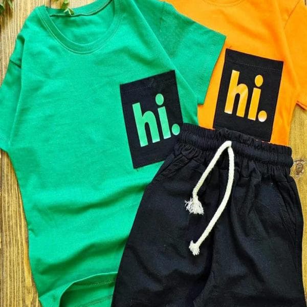 ست پسرانه تیشرت و شلوارک طرح hi