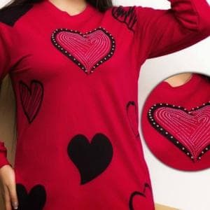 بلوز چاپ و نگین برجسته قلب