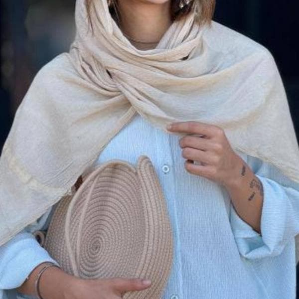 شال نخی دور دانتل گندمی - تصویر 4