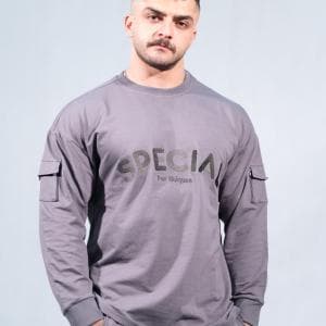 ست آستین بلند و شلوار اورسایز خاکستری برند SPECIAL پارچه دورس دو نخ لاکرا در سایزبندی