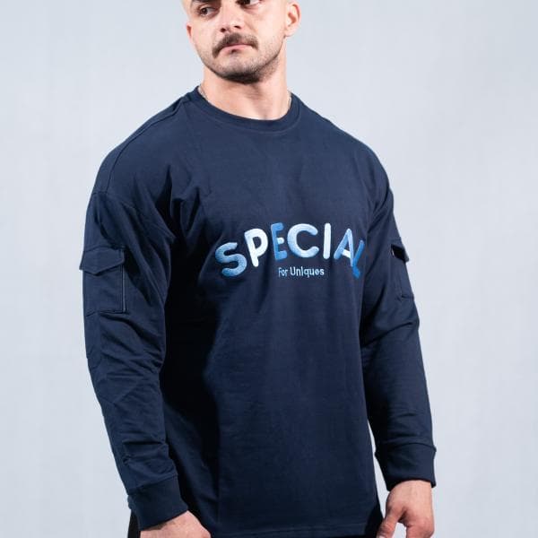 ست آستین بلند و شلوار اورسایز سرمه ای برند SPECIAL پارچه دورس دو نخ لاکرا در سایزبندی - تصویر 3