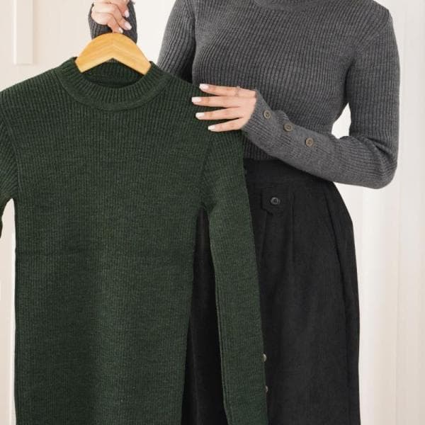 بلوز بافت یقه گرد آستین دکمه کد3021 - تصویر 1