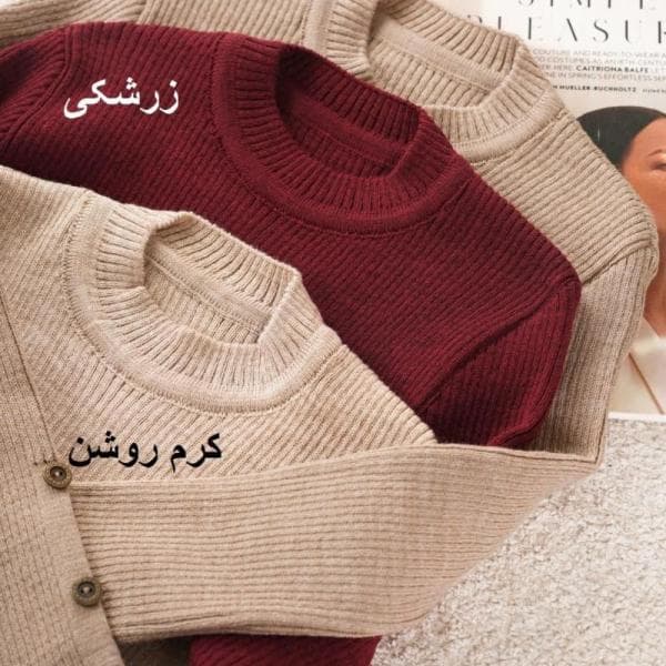 بلوز بافت یقه گرد آستین دکمه کد3021 - تصویر 3