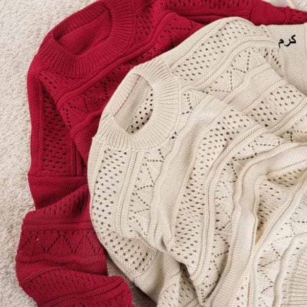 بلوز بافت ژور هفتی هشتی یقه گرد کد1012 - تصویر 4