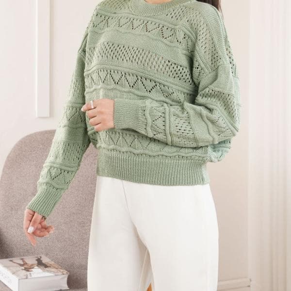 بلوز بافت ژور هفتی هشتی یقه گرد کد1012 - تصویر 7