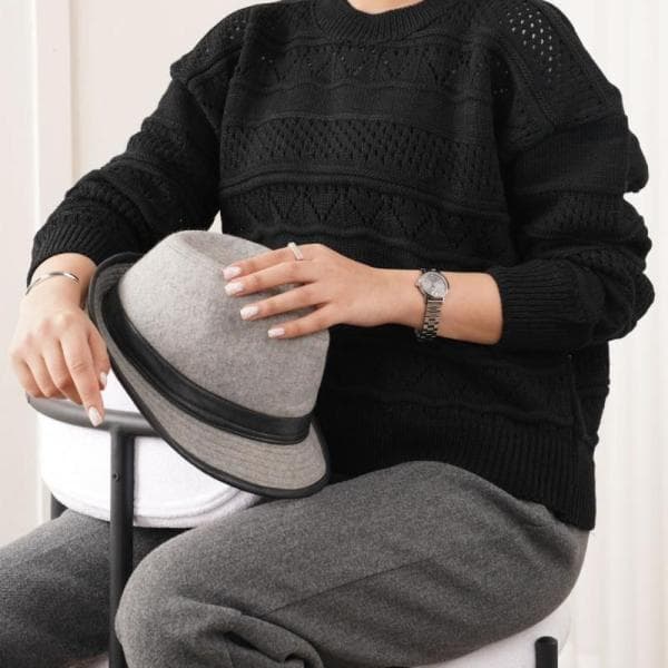 بلوز بافت ژور هفتی هشتی یقه گرد کد1012 - تصویر 5