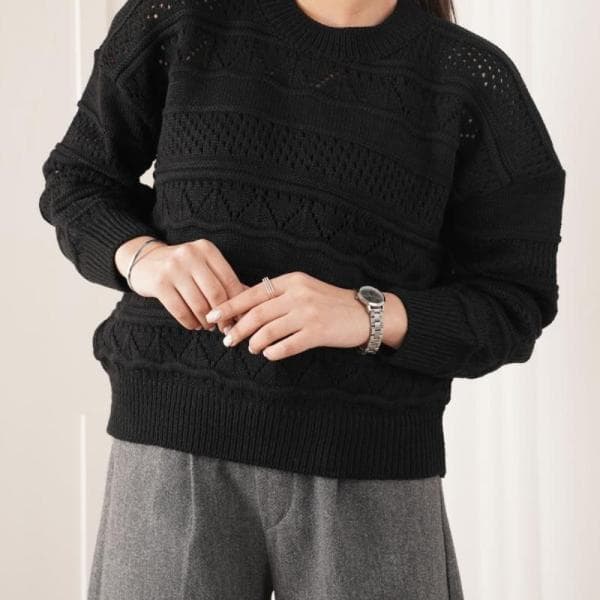 بلوز بافت ژور هفتی هشتی یقه گرد کد1012 - تصویر 1