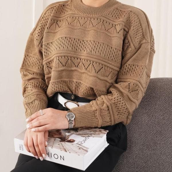 بلوز بافت ژور هفتی هشتی یقه گرد کد1012 - تصویر 2