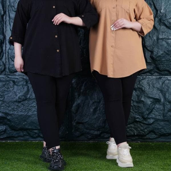 مانتو کتان سایز بزرگ آستین سه ربع - تصویر 2