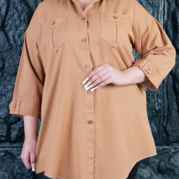 مانتو کتان سایز بزرگ آستین سه ربع - تصویر 3