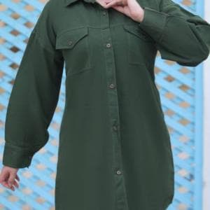 مانتو کتان سایز بزرگ جیب دار کد101