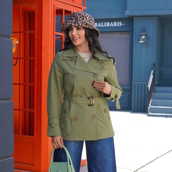 بارانی یقه استری دو طرف دکمه - تصویر 1