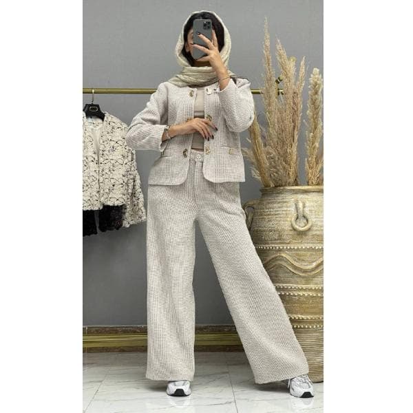 ست کت و شلوار لمه بیسکوییتی کد 225 - تصویر 4