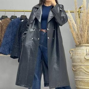 بارانی بلند چرم زنانه کد 0153