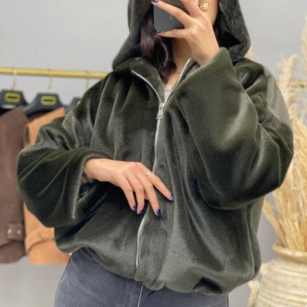 بامبر جکت کلاهدار جنس پوست کد 0183 - تصویر 2