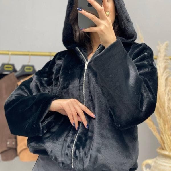 بامبر جکت کلاهدار جنس پوست کد 0183 - تصویر 3