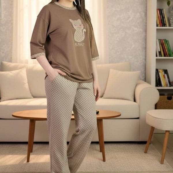 ست لباس راحتی بگ طرح گربه - تصویر 1