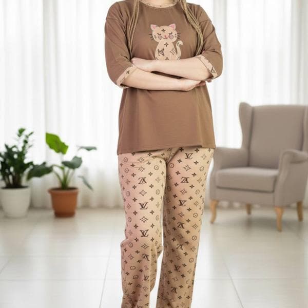 ست لباس راحتی بگ طرح گربه - تصویر 4