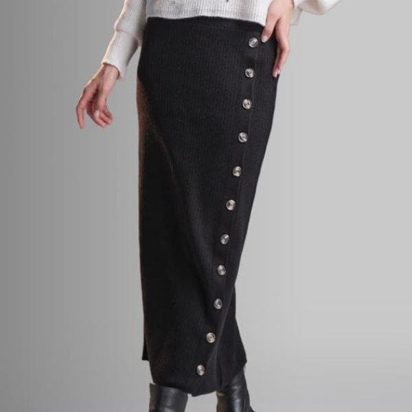 دامن بغل دکمه دار بافت کد 1082 - تصویر 1