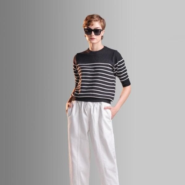 بلوز یقه گرد استین سه ربع کد 1079 - تصویر 2