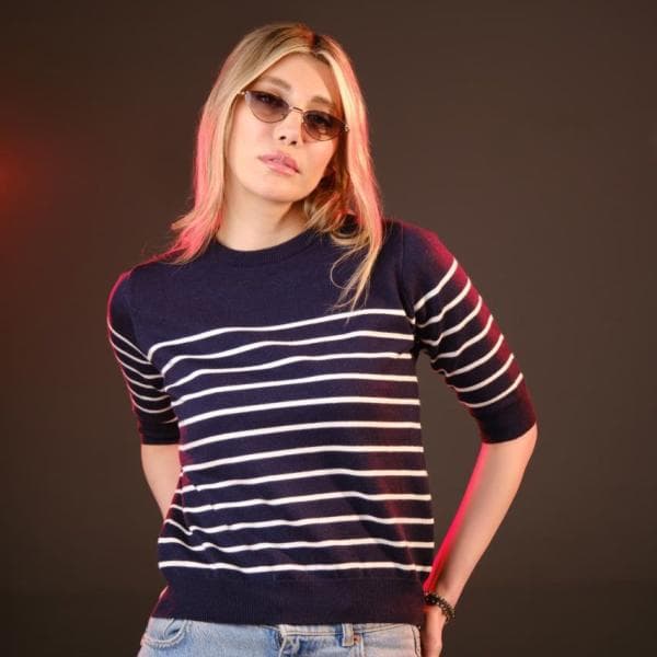 بلوز یقه گرد استین سه ربع کد 1079 - تصویر 3