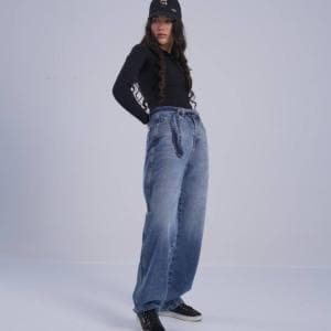 شلوار بگ زنانه کمربندی  کد 304609000152