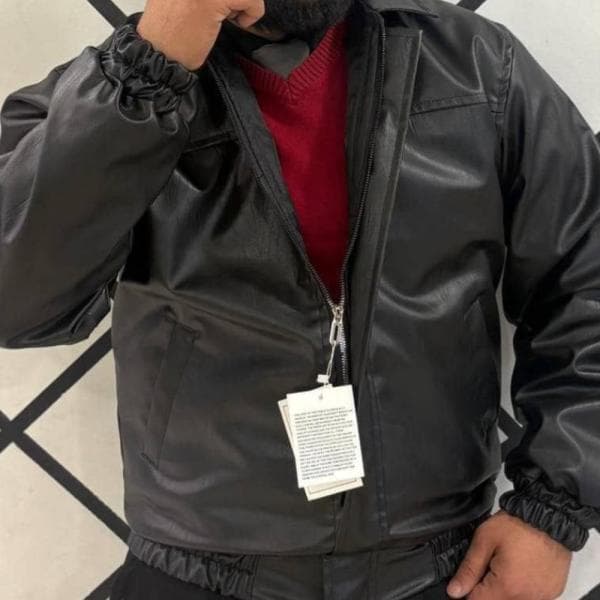 بامبر جکت مردانه چرم باکسی کد1908 - تصویر 3