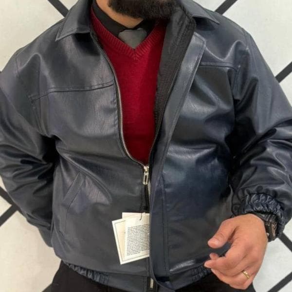 بامبر جکت مردانه چرم باکسی کد1908 - تصویر 2