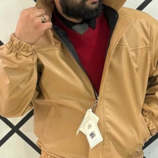 بامبر جکت مردانه چرم باکسی کد1908 - تصویر 4