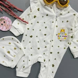 سرهمی نوزادی زیپی قلب سفید کد1834