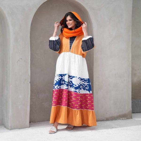 کفتان لینن سفید نارنجی کد34724 - تصویر 2