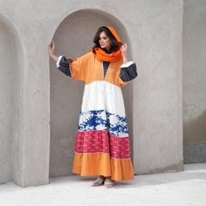 کفتان لینن سفید نارنجی کد34724