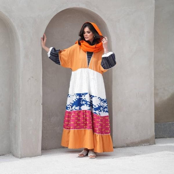 کفتان لینن سفید نارنجی کد34724 - تصویر 1