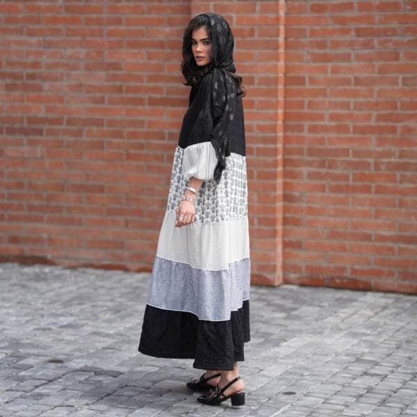 کفتان لینن سیاه و سفید کد34724 - تصویر 2