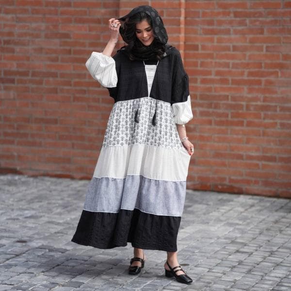 کفتان لینن سیاه و سفید کد34724 - تصویر 1